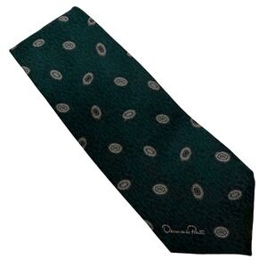 Oscar de la Renta Mens Silk Tie Deep Green Oval Pattern Luxury Designer